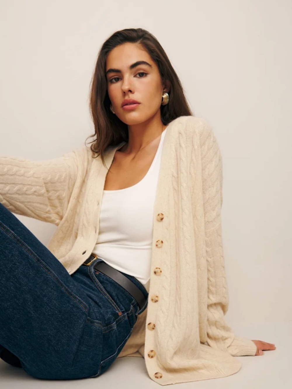 Reformation Giusta Oversized Cashmere Cardigan Eco Beige - Size XS